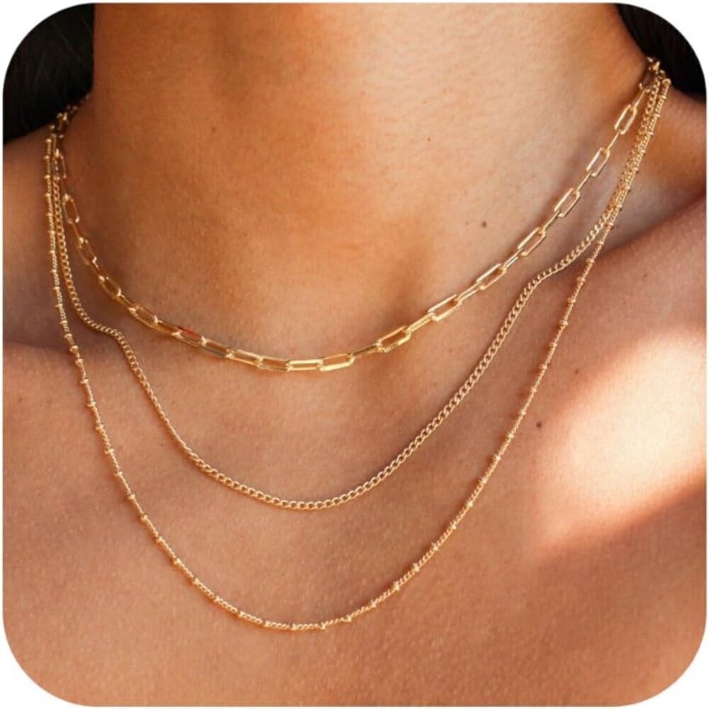 Elegant Waterproof Gold Layered Necklace 18k Gold Plated Stainless Steel Dainty